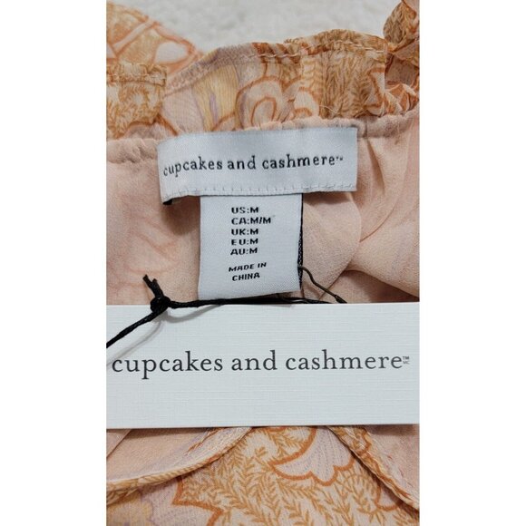 Cupcakes and Cashmere Womens Orange Floral Blouse Ruffled Neck Size M NWT - Picture 5 of 11